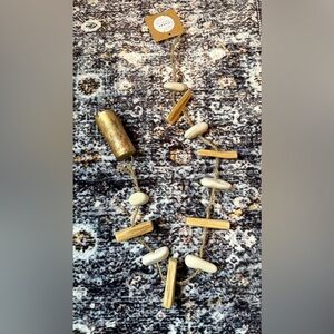 Handmade Natural River Rock, Drift Wood & Vintage Brass Bell Wind Chime